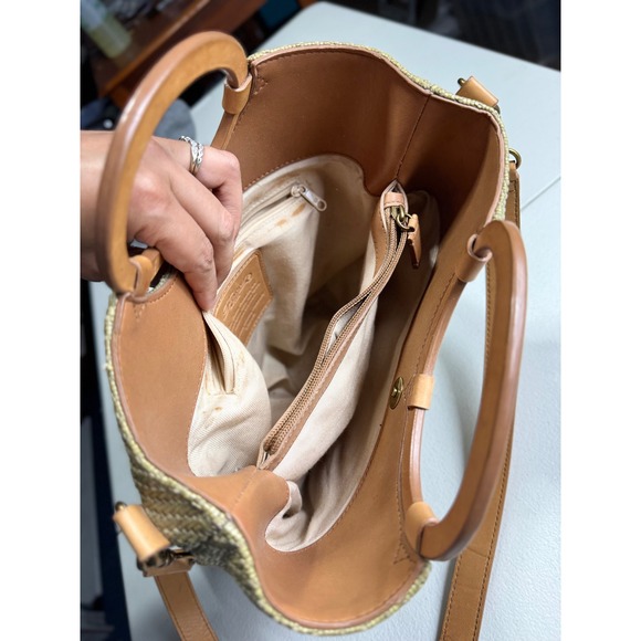 Fossil 75082 Woven Straw Tote Bag with Round Handles and Crossbody Strap - Picture 6 of 14